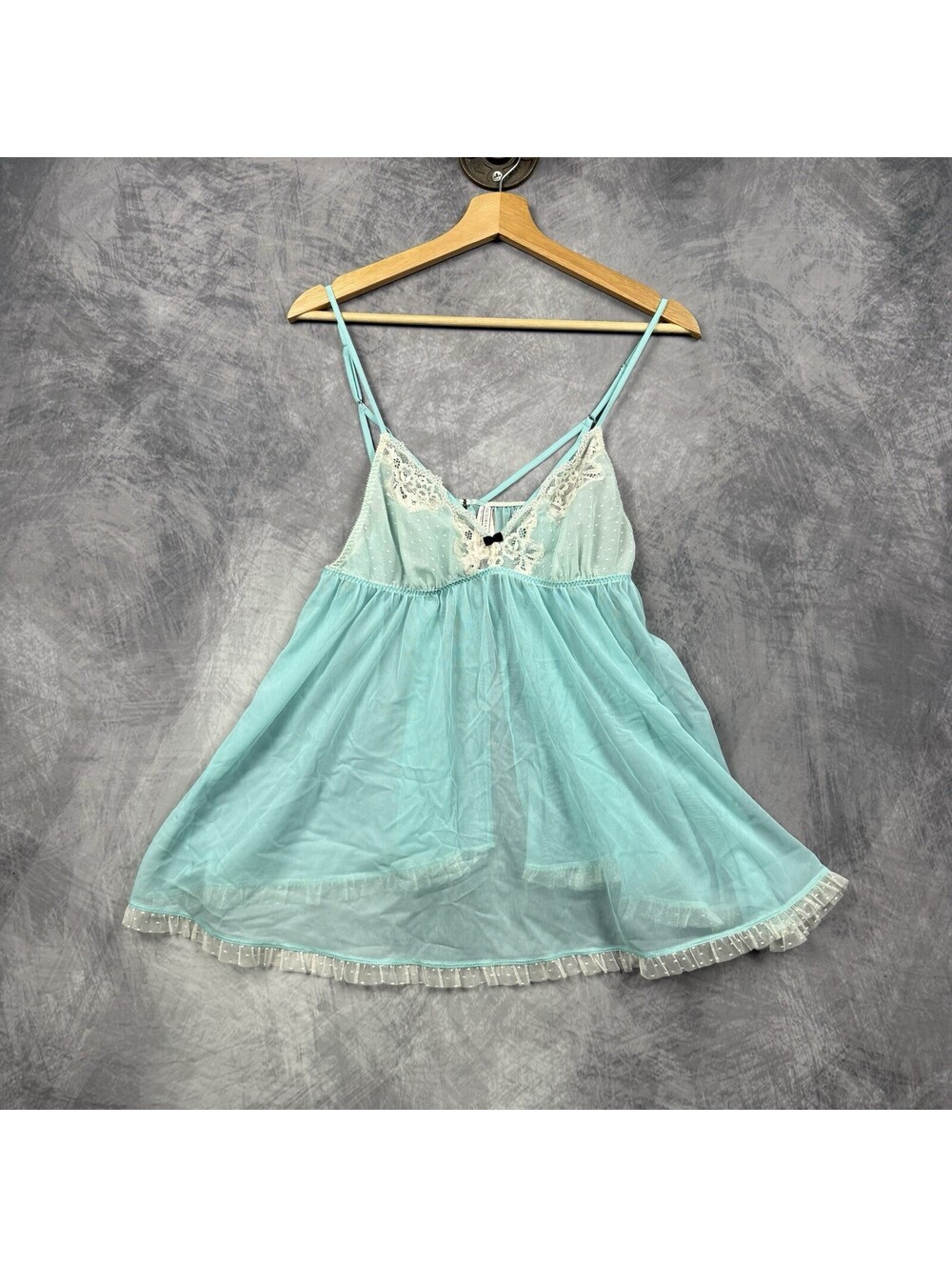 Victoria’s Secret Angels Aqua  Mesh Babydoll Chemise Nightgown Lingerie Size L